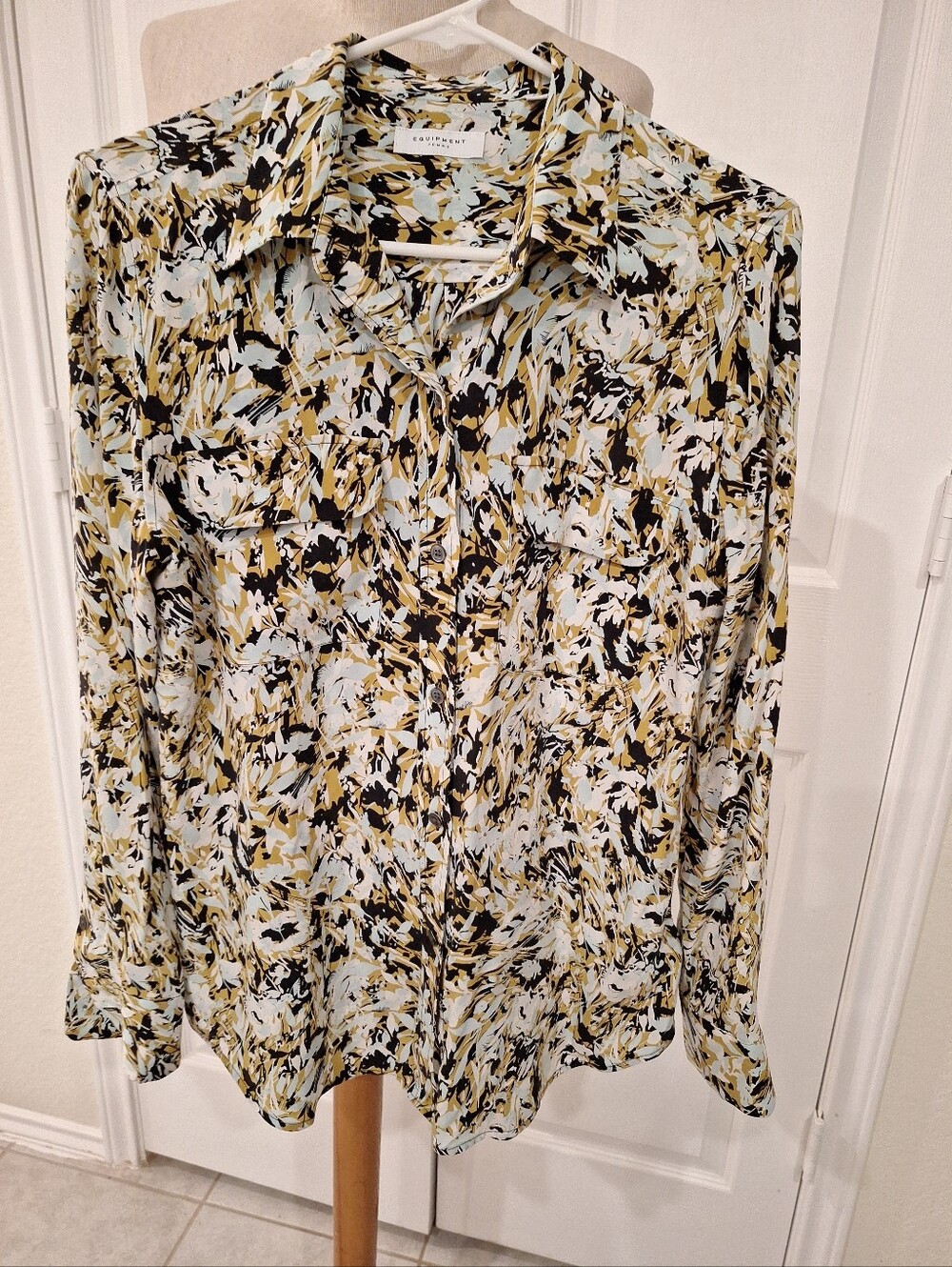 Equipment Multicolor Abstract Floral Silk Button-Down Shirt